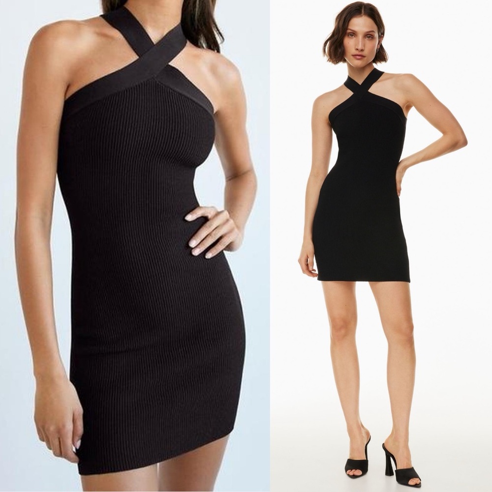 Aritzia Babaton Sculpt Knit Criss Cross Dress in black